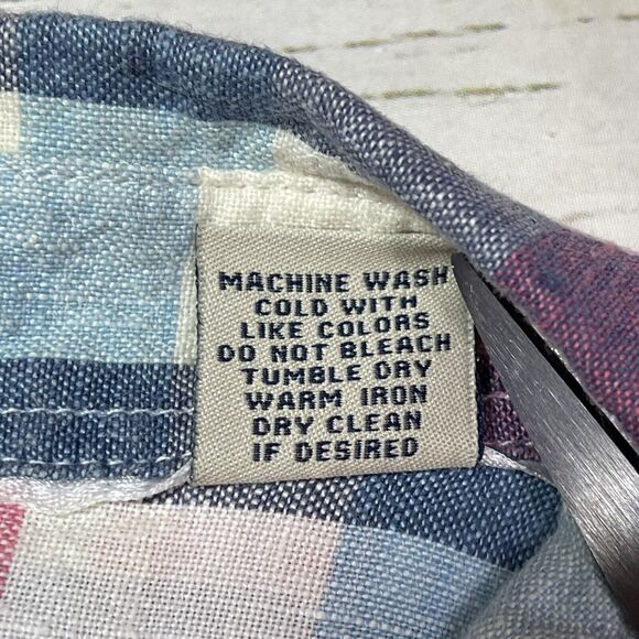 Natural Blue By Visitor Shirt Mens XL Red Blue Check Button Up 100% Linen - Picture 11 of 12